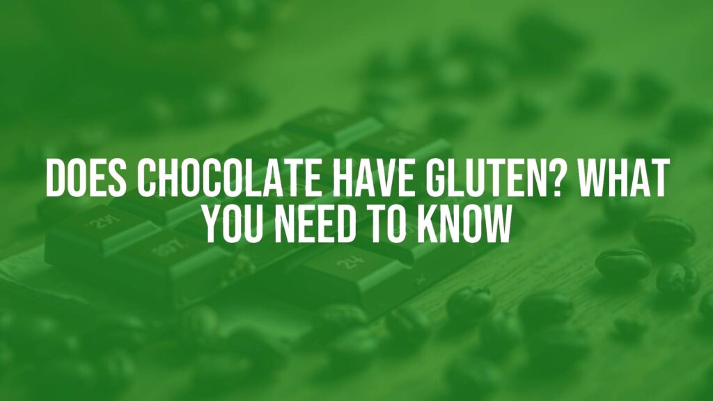 A bar of dark chocolate on a wooden table with gluten-free label visible, cacao beans scattered around, warm lighting, realistic.