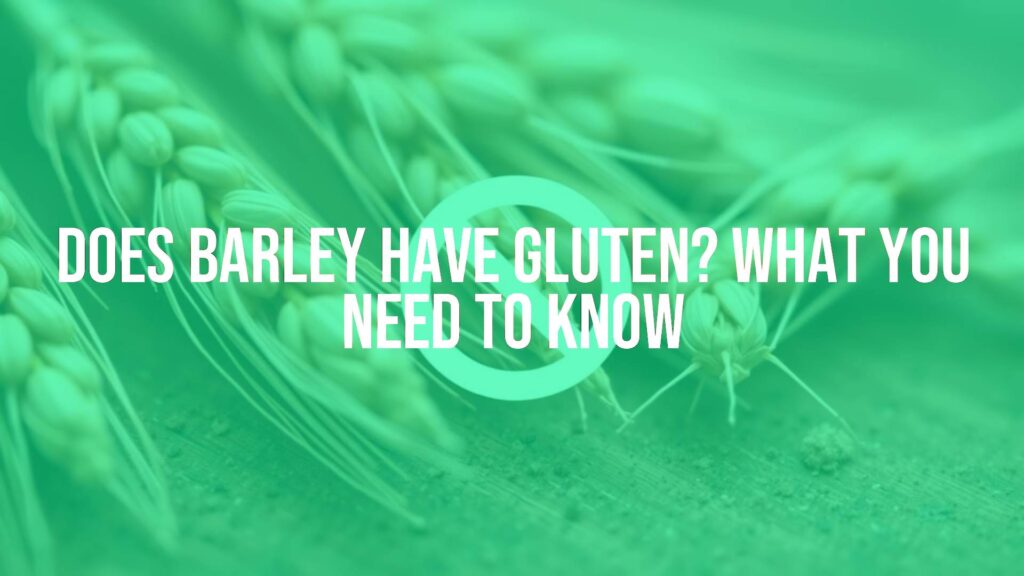 A close-up of barley grains and wheat stalks on a wooden surface, with a 'no gluten' symbol overlaid, muted natural tones, illustrative.