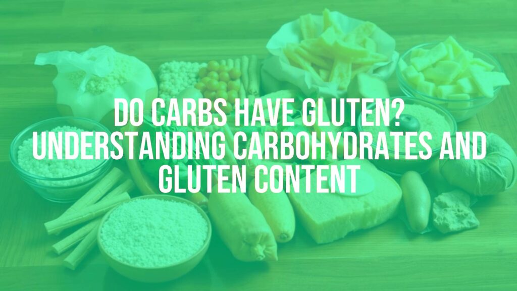 Variety of gluten-free and gluten-containing carbohydrate foods on a wooden table, clear labels, bright lighting, realistic.