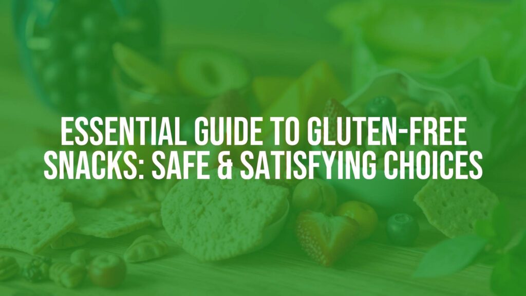 A colorful assortment of gluten-free snacks on a wooden table, including fruits, nuts, and rice crackers, soft natural lighting, healthy and inviting vibe.